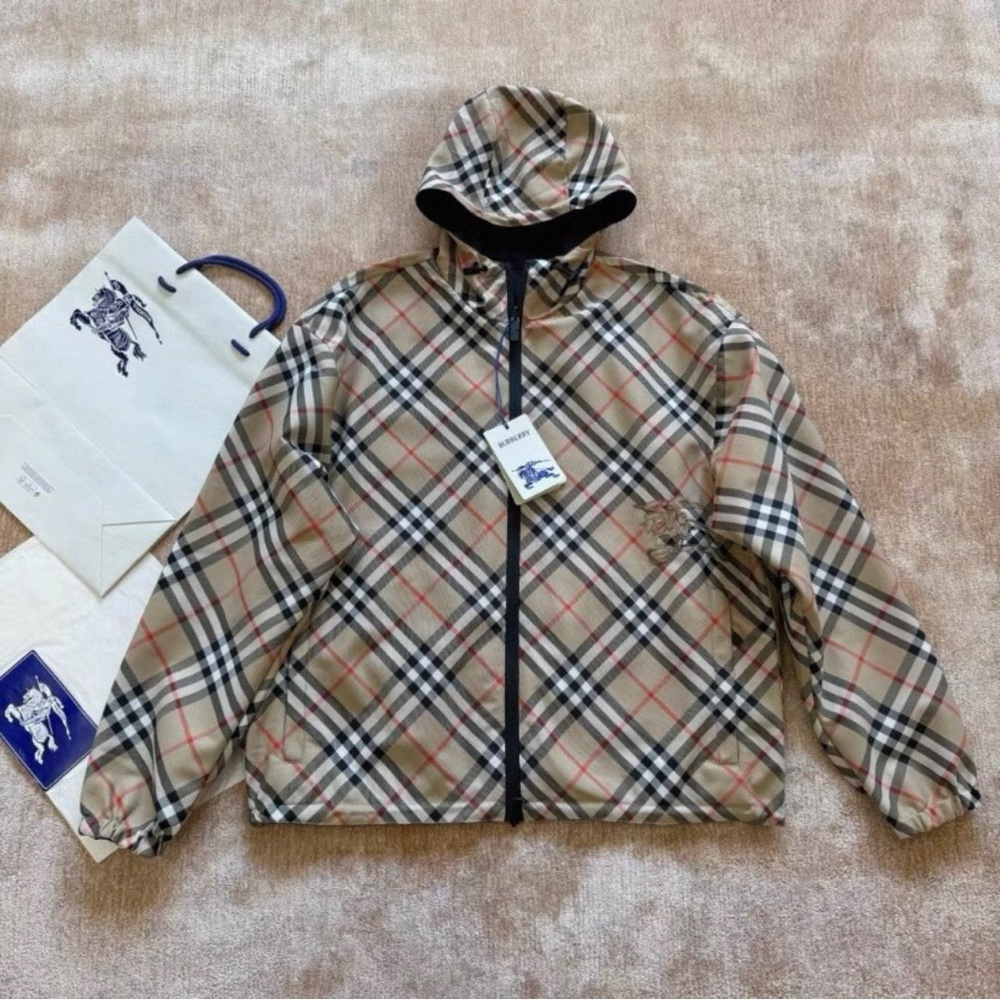 Burberry Tan Checkered Hooded Jacket